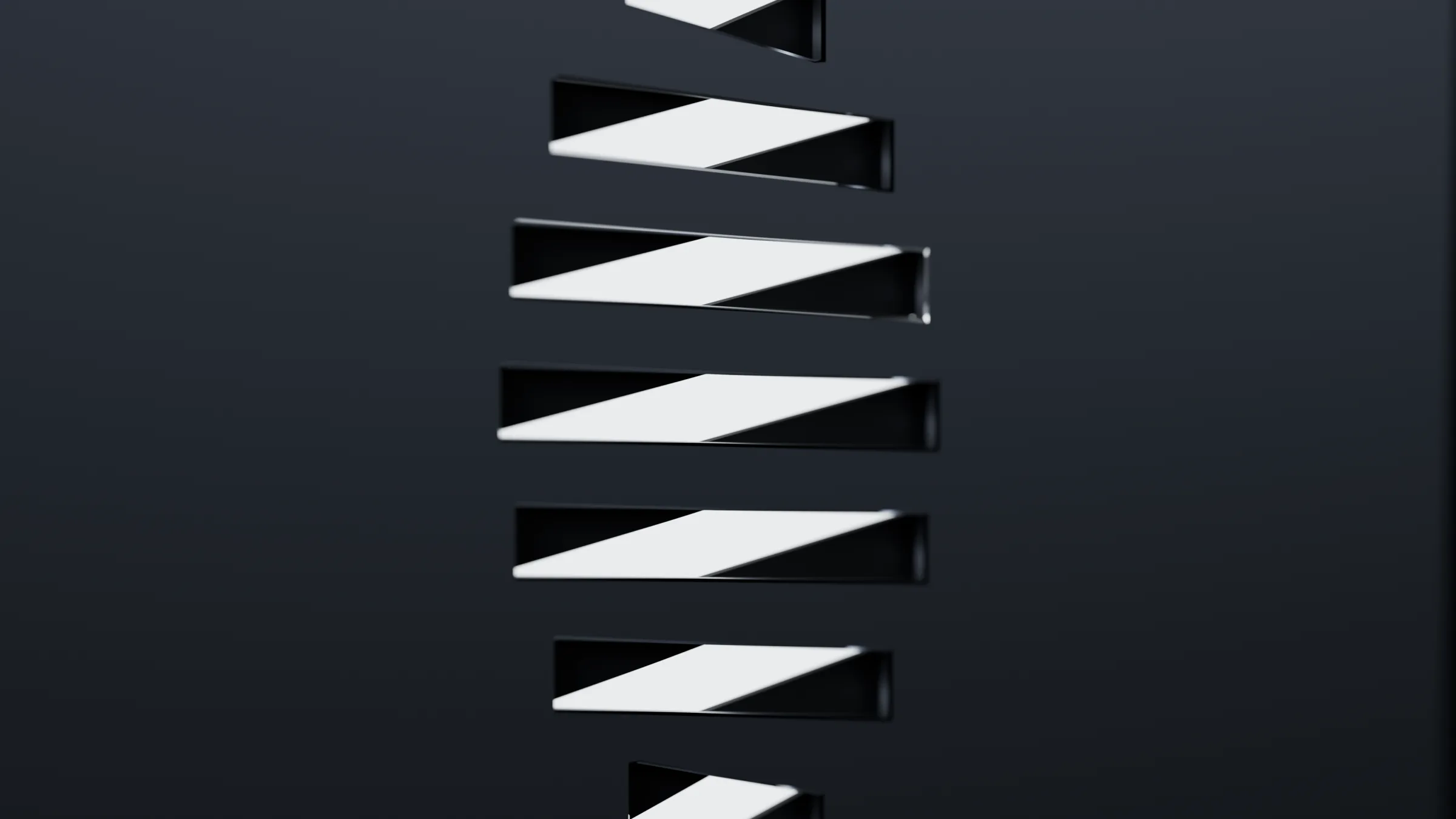 Seven crossings cut through a dark plate, lit from behind